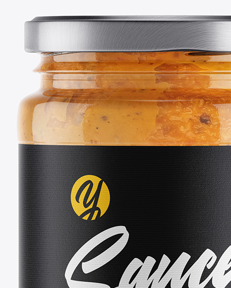 Clear Glass Jar w/ Sauce Mockup Clear Glass Jar w/ Sauce Mockup