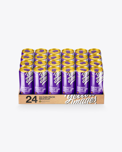 Transparent Pack with 24 Glossy Aluminium Cans Mockup