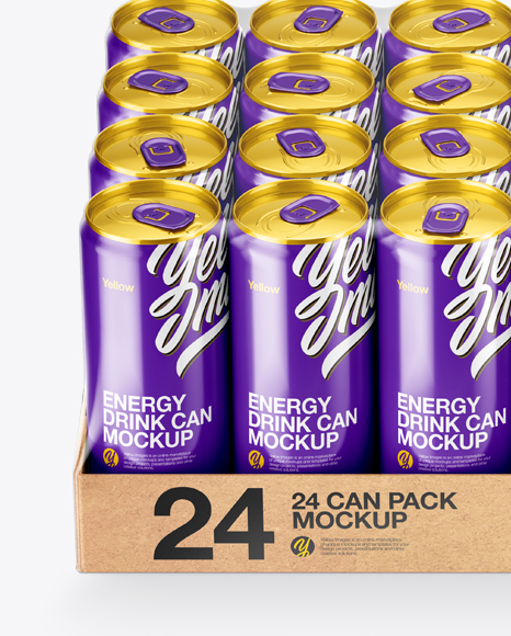 Transparent Pack with 24 Glossy Aluminium Cans Mockup