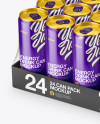 Transparent Pack with 24 Glossy Aluminium Cans Mockup