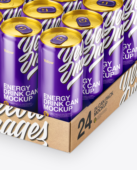 Transparent Pack with 24 Glossy Aluminium Cans Mockup