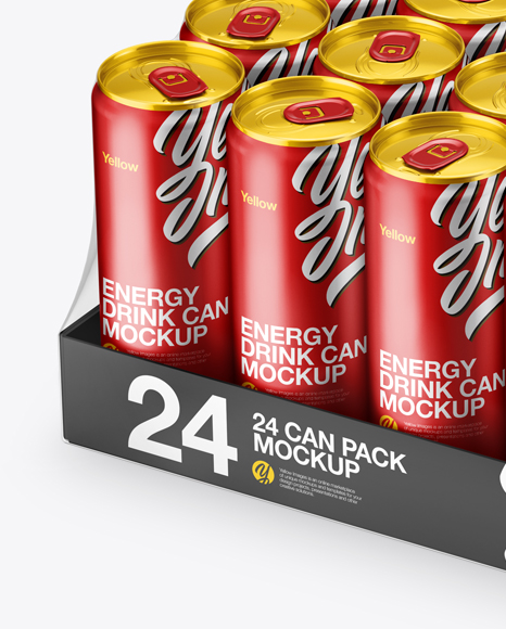 Transparent Pack with 24 Matte Metallic Aluminium Cans Mockup