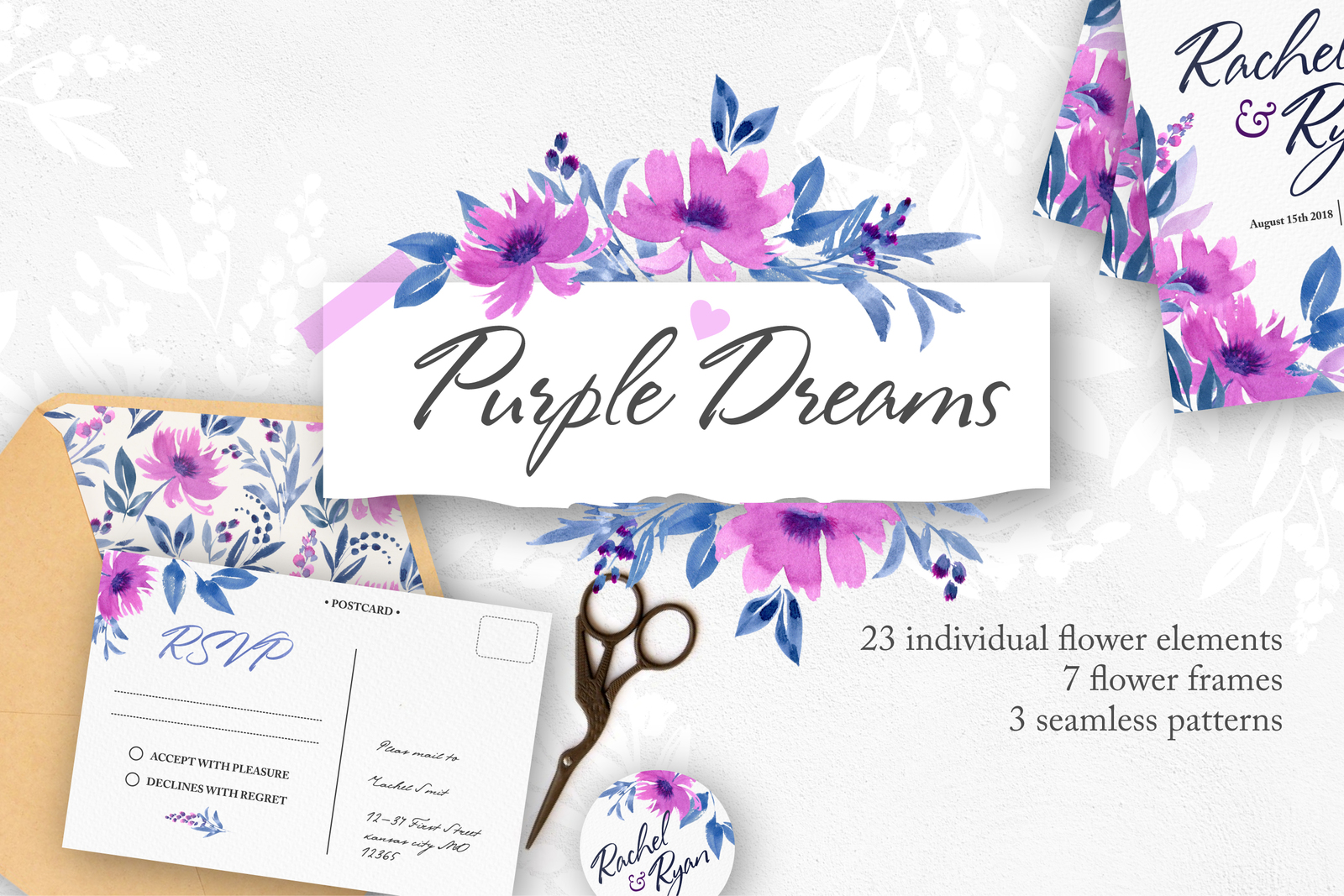 Purple Dreams-Flower Watercolor Set Purple Dreams-Flower Watercolor Set