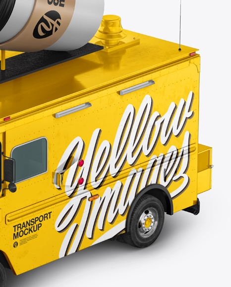 Foodtruck with Coffee Cup Mockup - Half Side View (High-angle Shot)