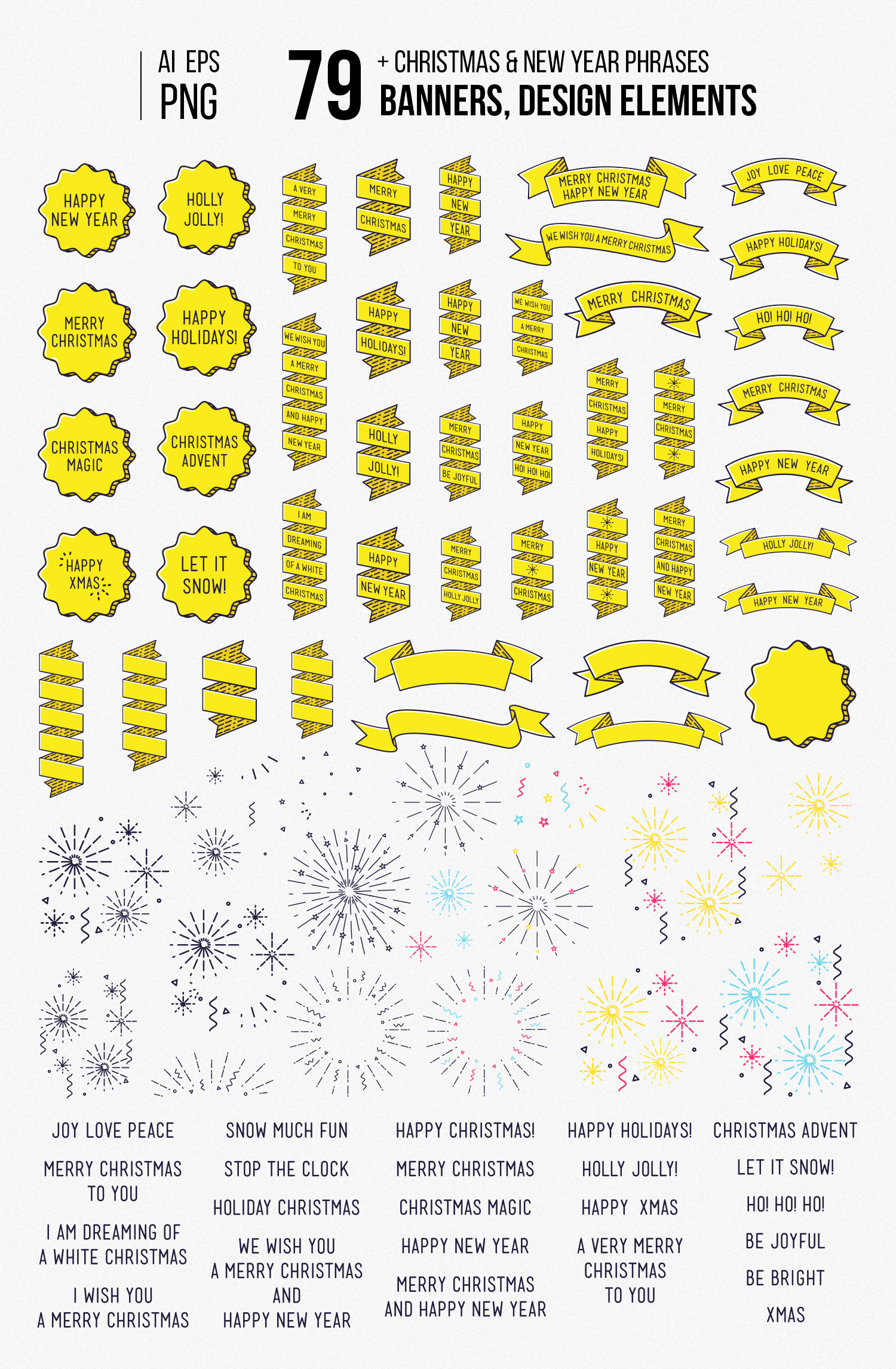 Christmas, new year flat posters set Christmas, new year flat posters set
