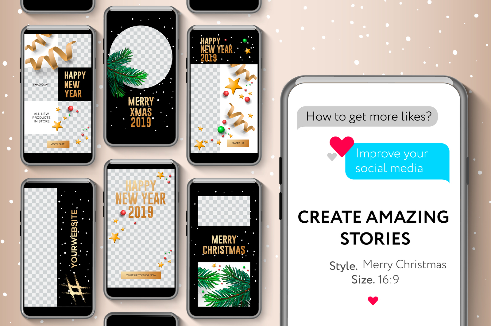 Merry Christmas and Happy New Year, editable stories templates