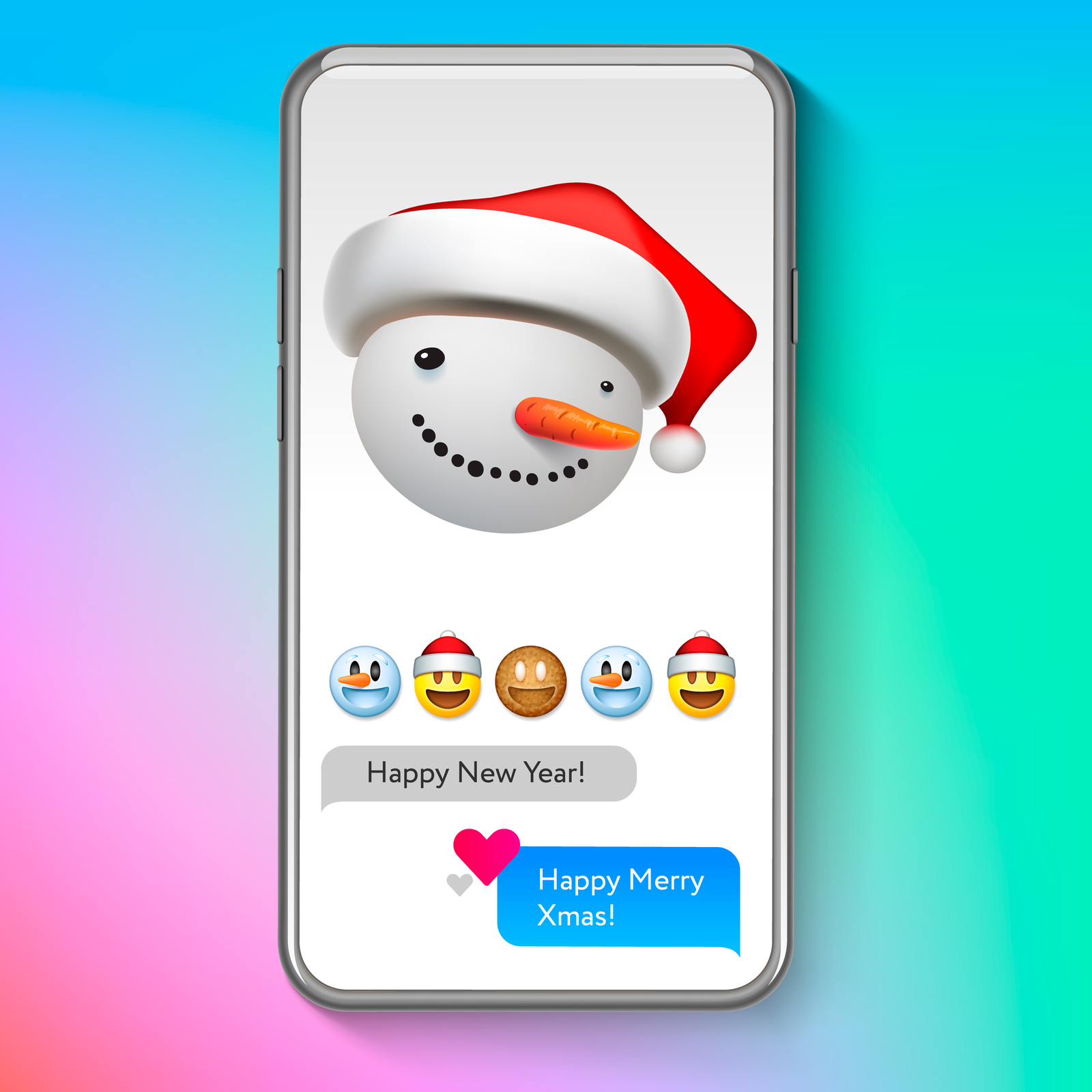 Christmas emoji, holiday smiley faces in Santa&#039;s hat, emoticon set