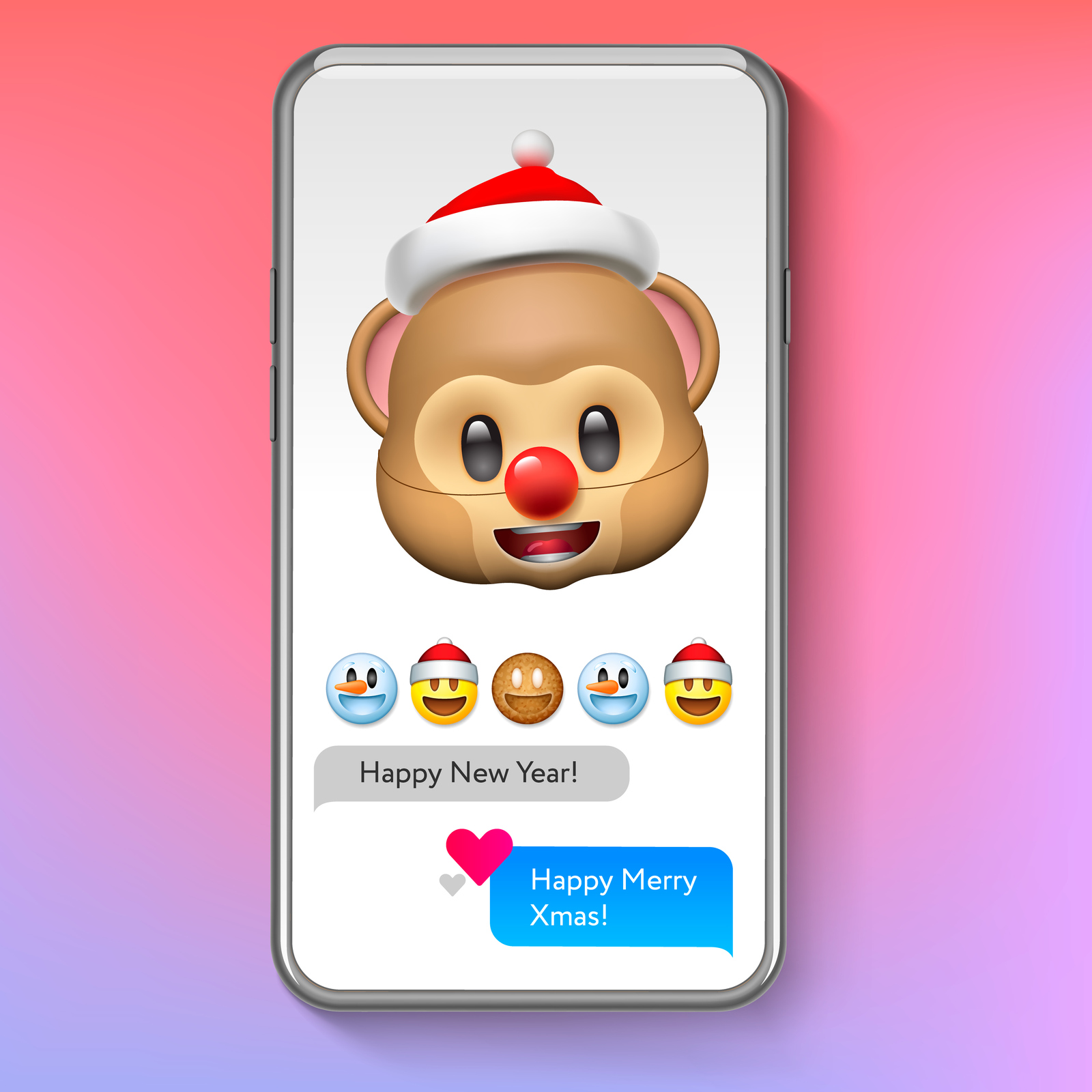 Christmas emoji, holiday smiley faces in Santa&#039;s hat, emoticon set