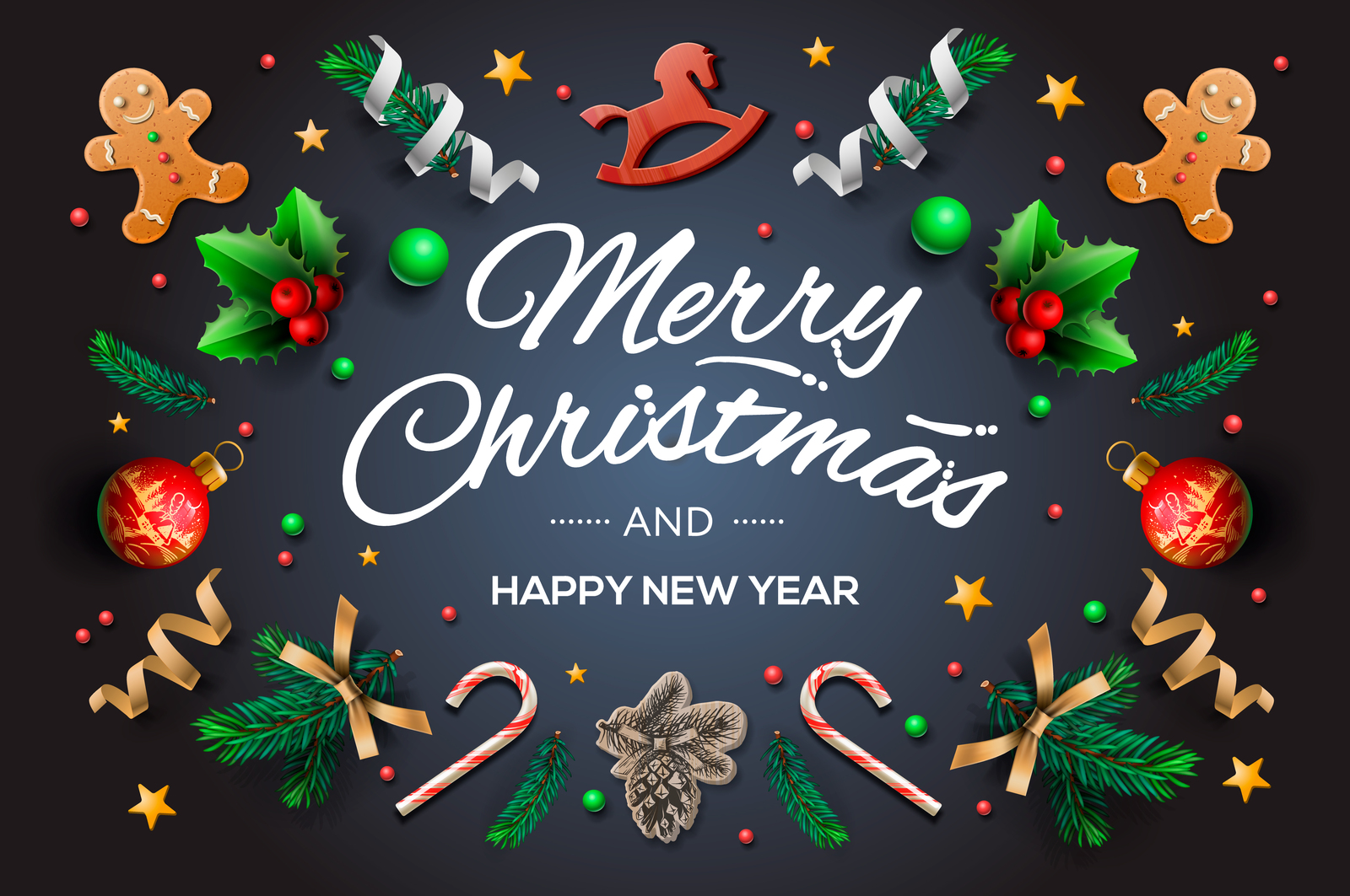 Christmas greeting card with calligraphic season wishes