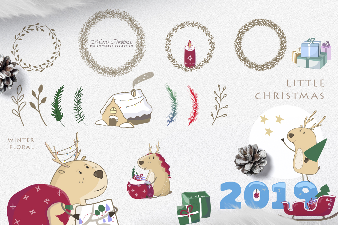 Little Christmas Cute Deer&#039;s Set