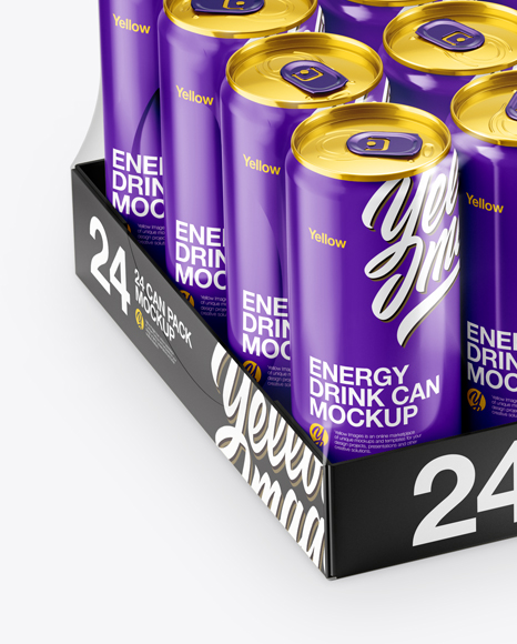 Transparent Pack with 24 Glossy Aluminium Cans Mockup