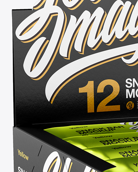 12 Metallized Snack Bars Display Box Mockup