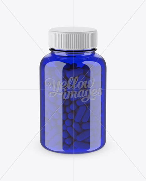 Blue Bottle With Capsules Mockup (High-Angle Shot)