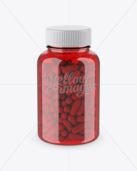 Red Bottle With Capsules Mockup (High-Angle Shot)