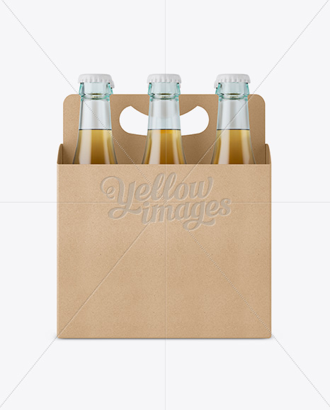 Kraft Paper 6 Pack Beer Bottle Carrier Mockup - Front View