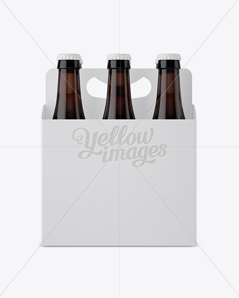 White Paper 6 Pack Amber Bottle Carrier Mockup - Front View