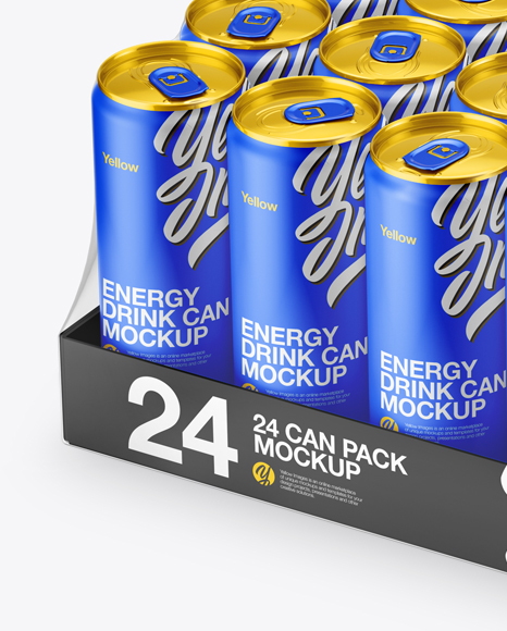 Transparent Pack with 24 Matte Aluminium Cans Mockup