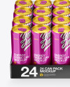 Transparent Pack with 24 Metallic Aluminium Cans Mockup