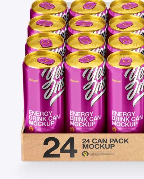 Transparent Pack with 24 Metallic Aluminium Cans Mockup