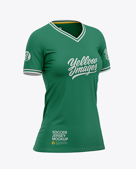 Women's Soccer V-Neck Jersey Mockup – Front Half-Side View - Football T-shirt