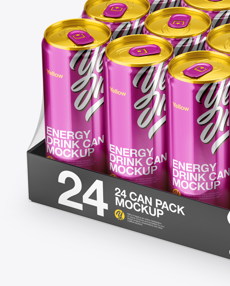 Transparent Pack with 24 Metallic Aluminium Cans Mockup