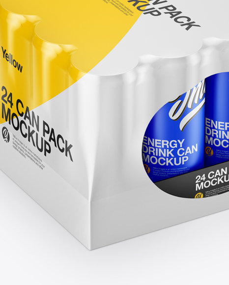 Glossy Pack with 24 Cans Mockup