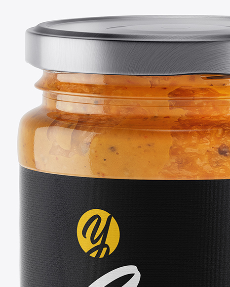 Clear Glass Jar w/ Sauce Mockup Clear Glass Jar w/ Sauce Mockup