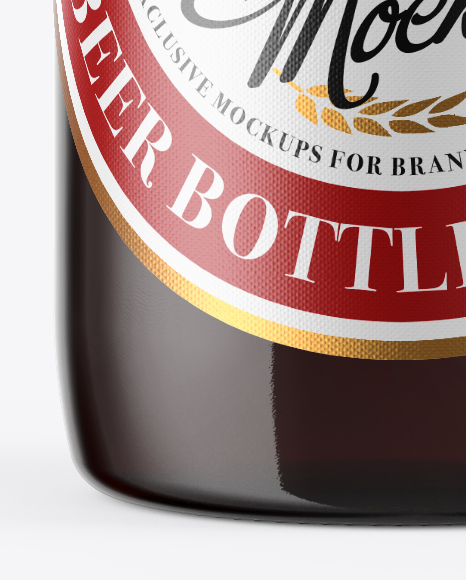 Amber Glass Bottle With Red Ale Mockup