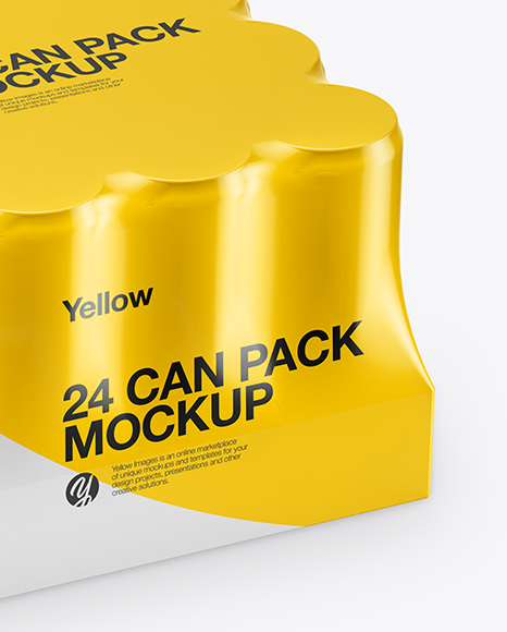 Glossy Pack with 24 Cans Mockup