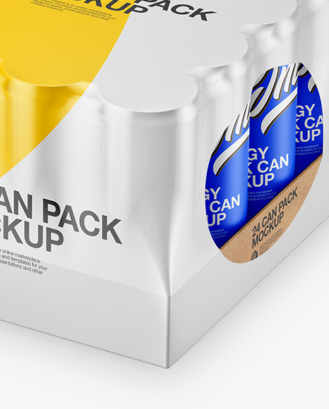 Glossy Pack with 24 Cans Mockup