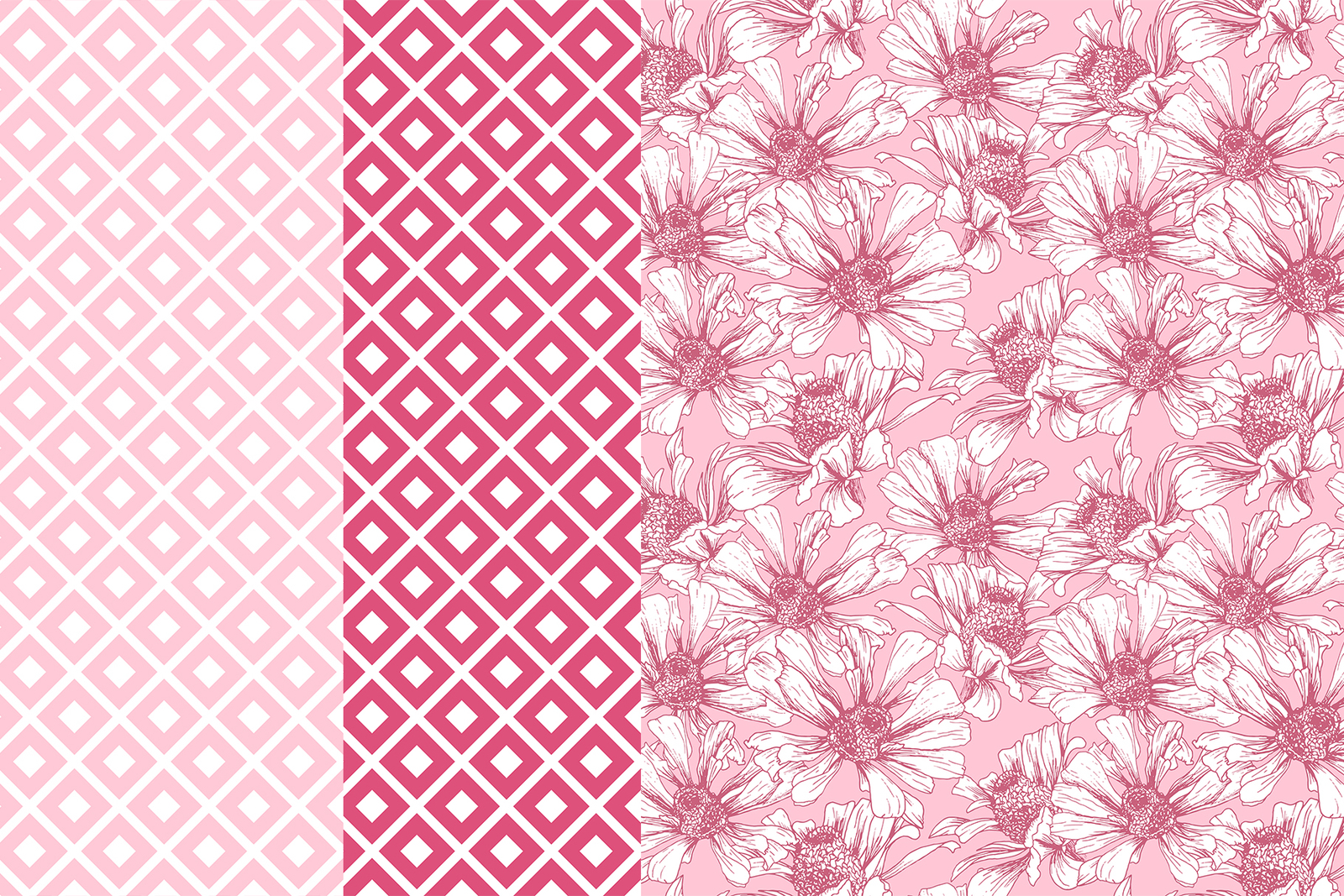 Romantic Flower Digital Papers, Seamless Patterns for Valentine&#039;s Day