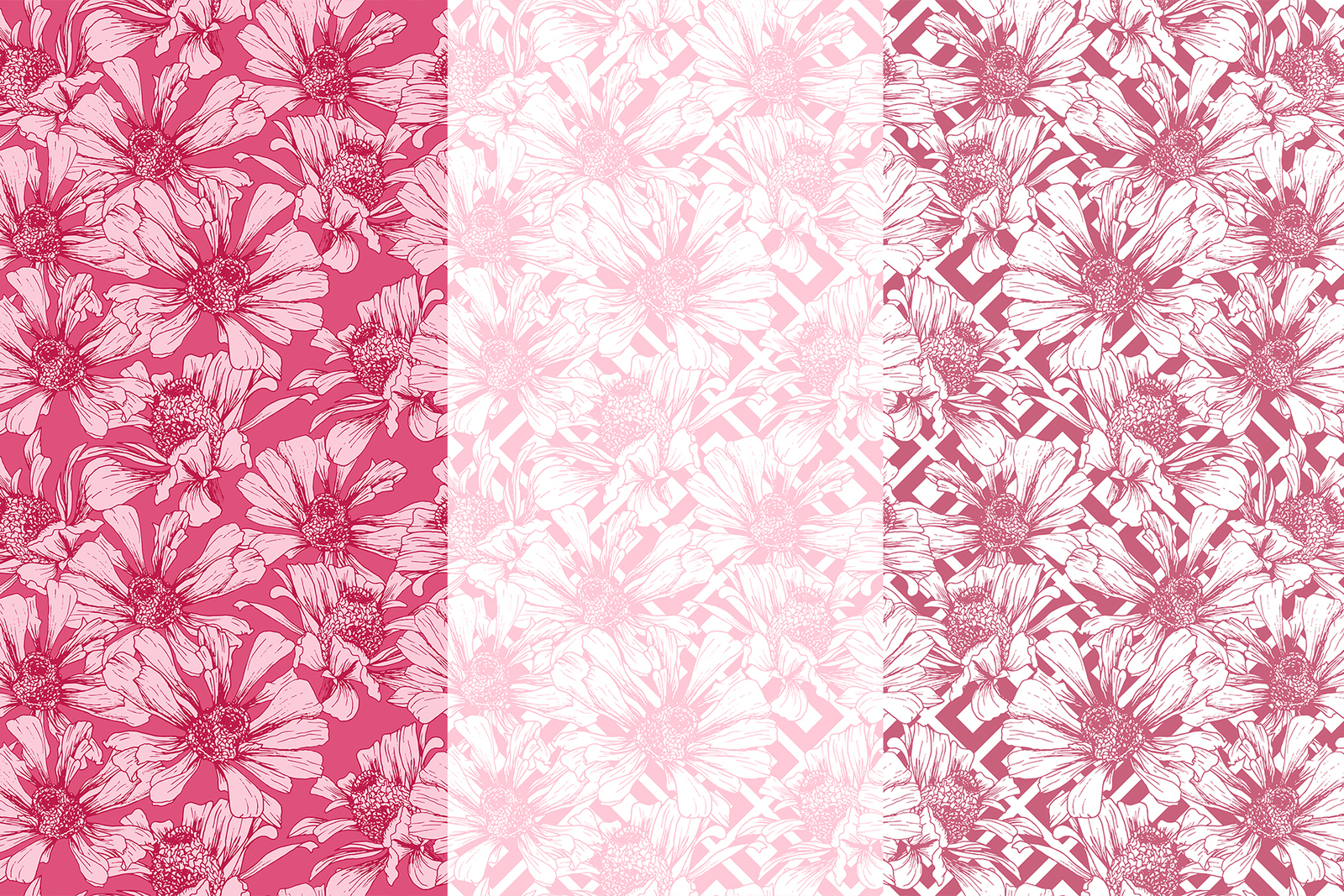 Romantic Flower Digital Papers, Seamless Patterns for Valentine&#039;s Day