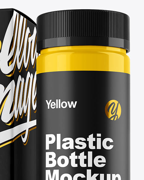 Glossy Pills Bottle with Box Mockup