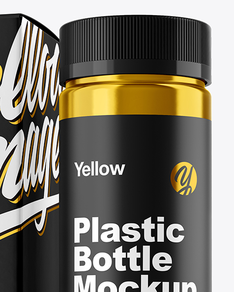 Metallic Pills Bottle with Box Mockup