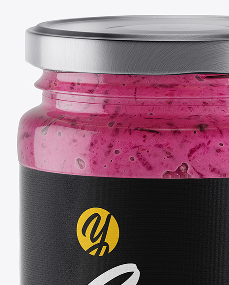 Clear Glass Jar w/ Beet Sauce Mockup