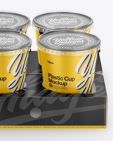 6 Plastic Cups w/ Transparent Lid Pack Mockup