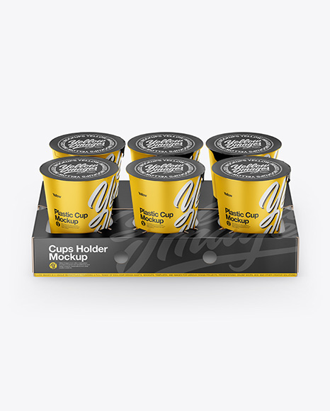 6 Plastic Cups w/ Transparent Lid Pack Mockup