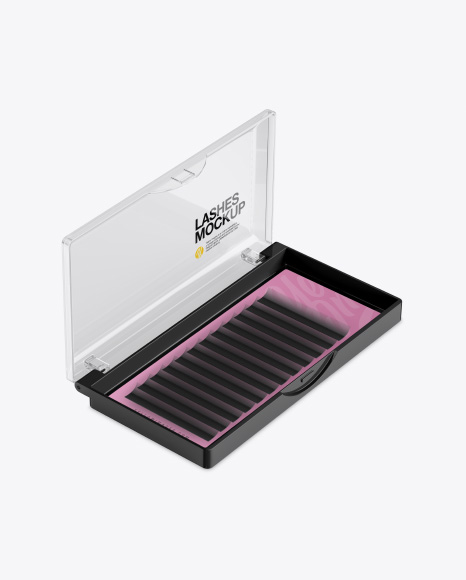 Opened Transparent Box With Lashes Mockup