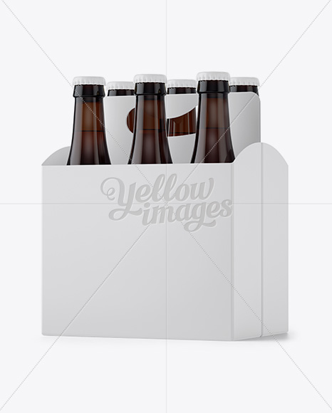 White Paper 6 Pack Amber Bottle Carrier Mockup - Halfside View