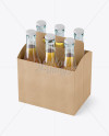 Kraft Paper 6 Pack Beer Bottle Carrier Mockup - Halfside View (High-Angle Shot)