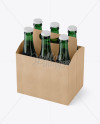 Kraft Paper 6 Pack Green Bottle Carrier Mockup - Halfside View (High-Angle Shot)