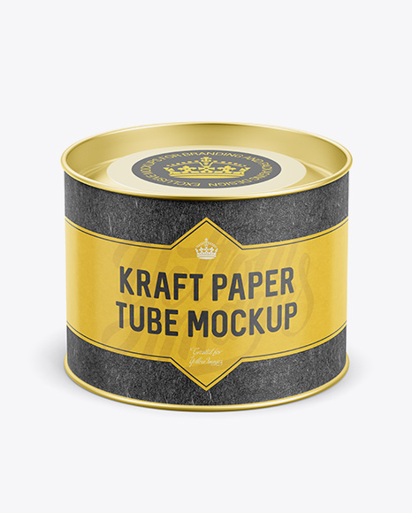 Small Kraft Paper Tube w/ a Convex Lid and a Paper Label - High-Angle View