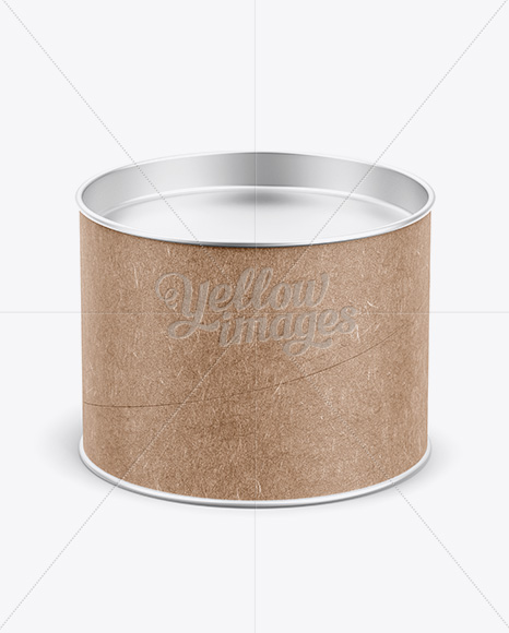 Small Kraft Paper Tube w/ a Flat Tin Lid and a Paper Label - High-Angle View