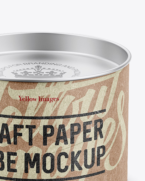 Small Kraft Paper Tube w/ a Flat Tin Lid and a Paper Label - High-Angle View