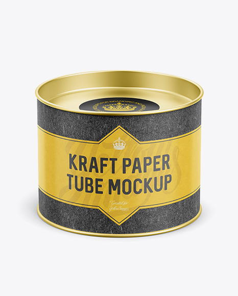 Small Kraft Paper Tube w/ a Flat Tin Lid and a Paper Label - High-Angle View