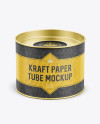 Small Kraft Paper Tube w/ a Flat Tin Lid and a Paper Label - High-Angle View