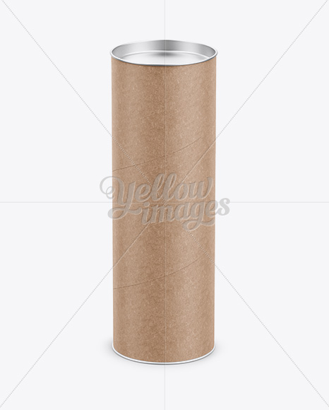 Long Kraft Paper Tube w/ a Flat Lid and a Paper Label - High-Angle View