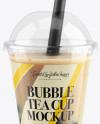 Chocolate Bubble Tea Cup Mockup - High-Angle view