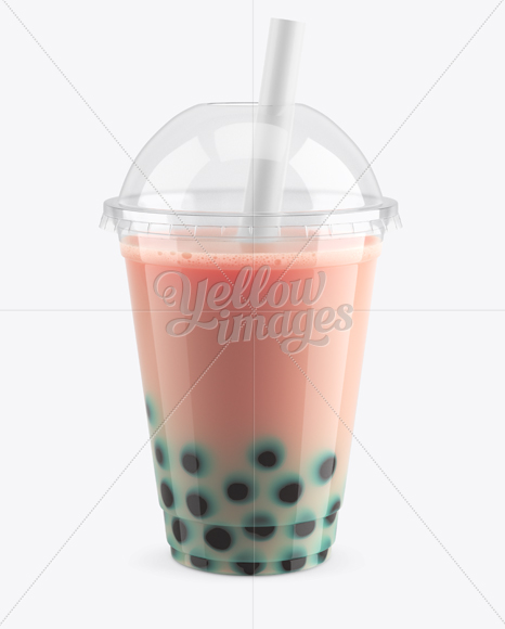 Berry Bubble Tea Cup Mockup - High-Angle View