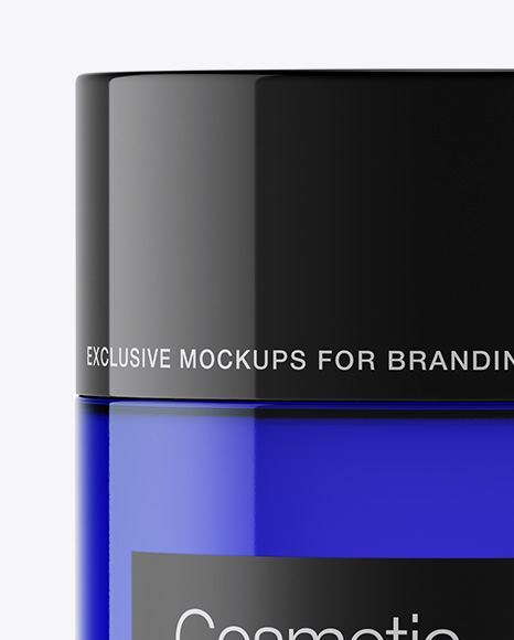 Blue Glass Cosmetic Jar Mockup